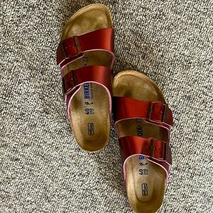 Size 40 Birkenstock- metallic ruby red